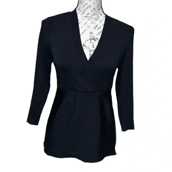 WHBM Black Ribbed V-Neck Sweater Size Large - Picture 1 of 6